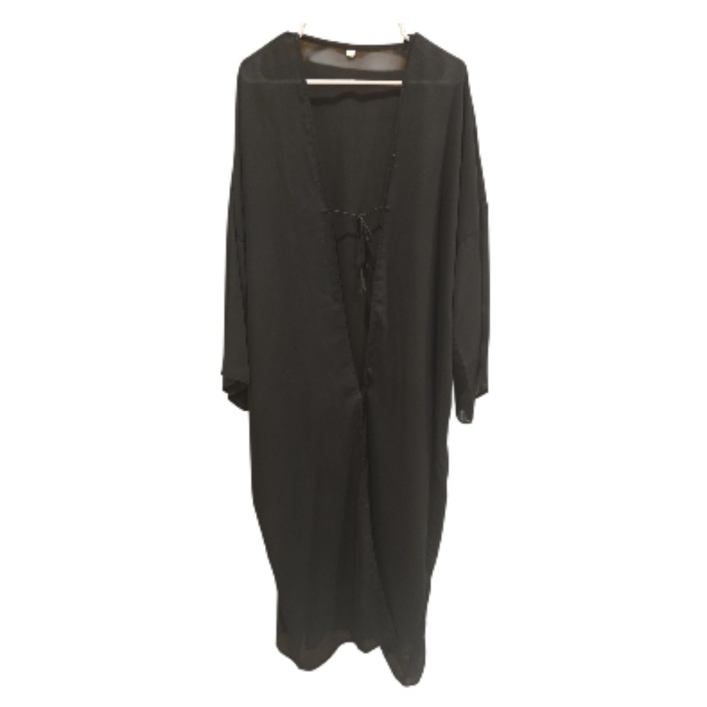 Black Long Sleeved Abaya Kaftan Maxi Dress Beaded One Size